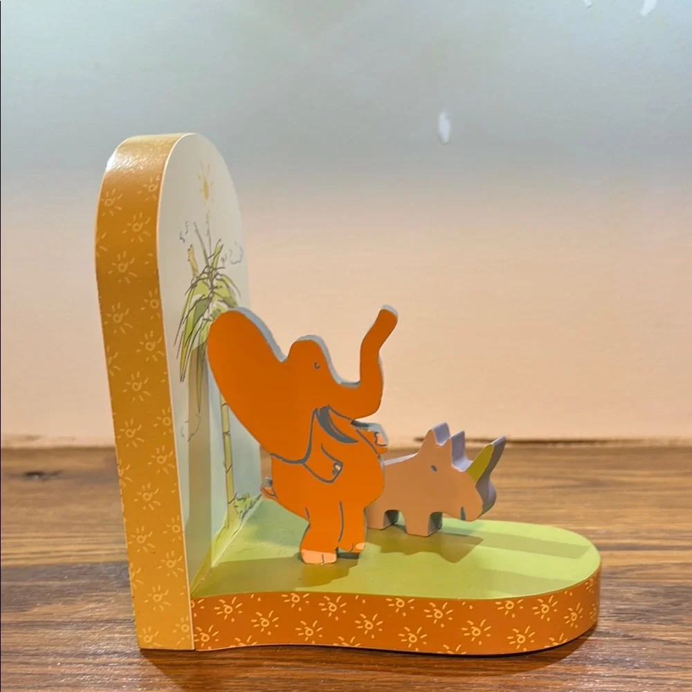 John Lennon Blue. Orange and Yellow Elephant and Giraffe Bookends.
